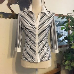 Anxiety black and white stripe collared shirt M